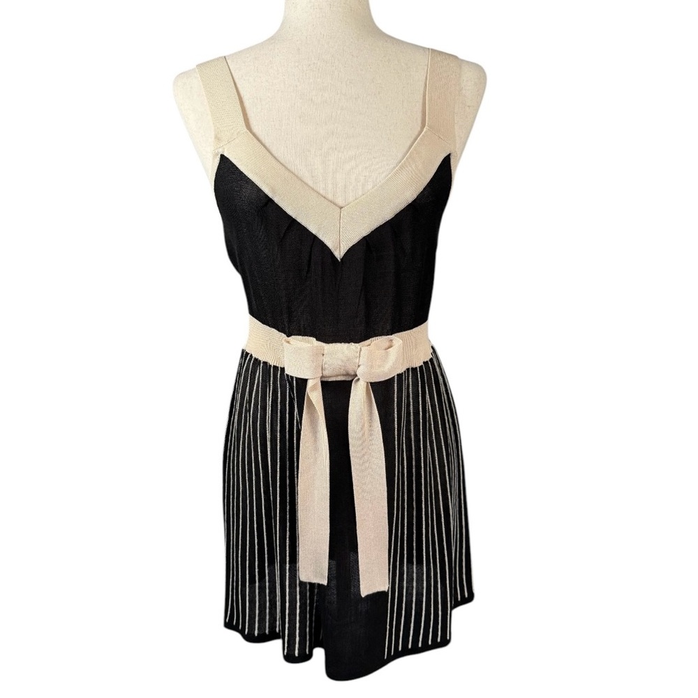 Nanette Lepore Vintage Knit Dress Black Cream Retro Coquette Feminine Medium